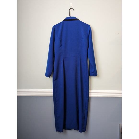 Vtg Jessica Howard Coat Dress Womens 10 Petite Blue Black Velvet Cobalt Office - Picture 2 of 6